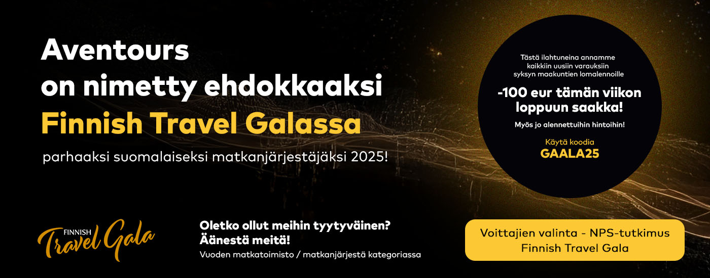 Aventours on nimetty ehdokkaaksi Finnish Travel Galassa parhaaksi suomalaiseksi matkanjärjestäjäksi 2025!